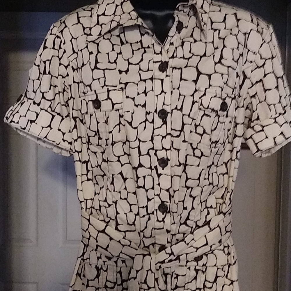 Cream and brown short sleeve midi dress